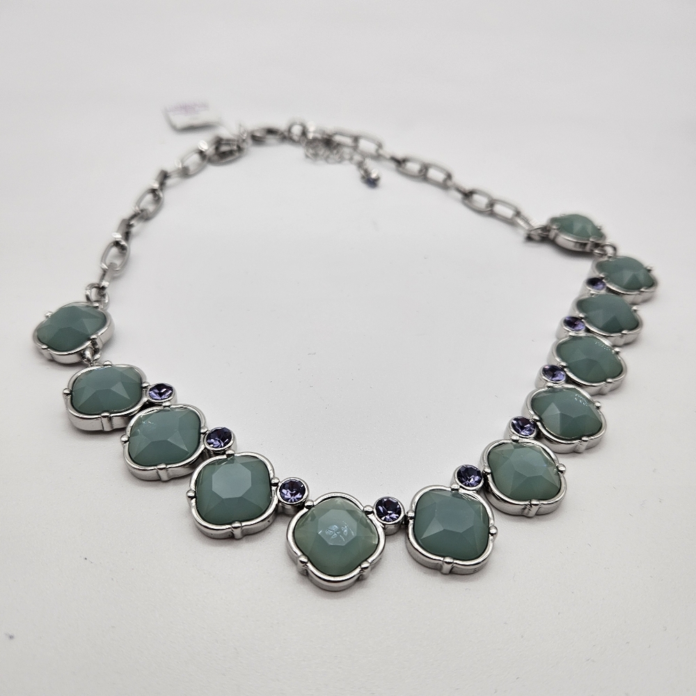 Lia Sophia "Thea" Elegant Silver and Green Necklace, fashion jewelry 15-18"